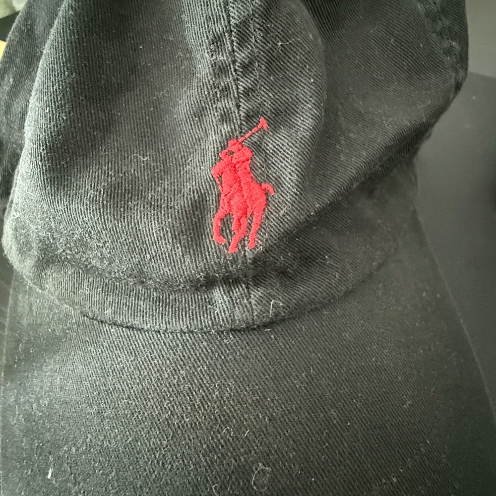 Polo Ralph Lauren Black Hat Red Logo - One Size - Adjustable